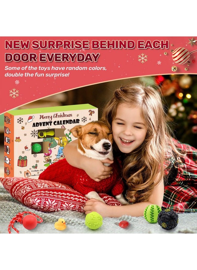 Dog Advent Calendar 2024, Christmas Dog Toys with Chew Ropes Squeaky Balls Teething Toys Dog Bow Tie Collars Bandana, 24 Set Christmas Countdown Calendar Gift for Dog Puppy