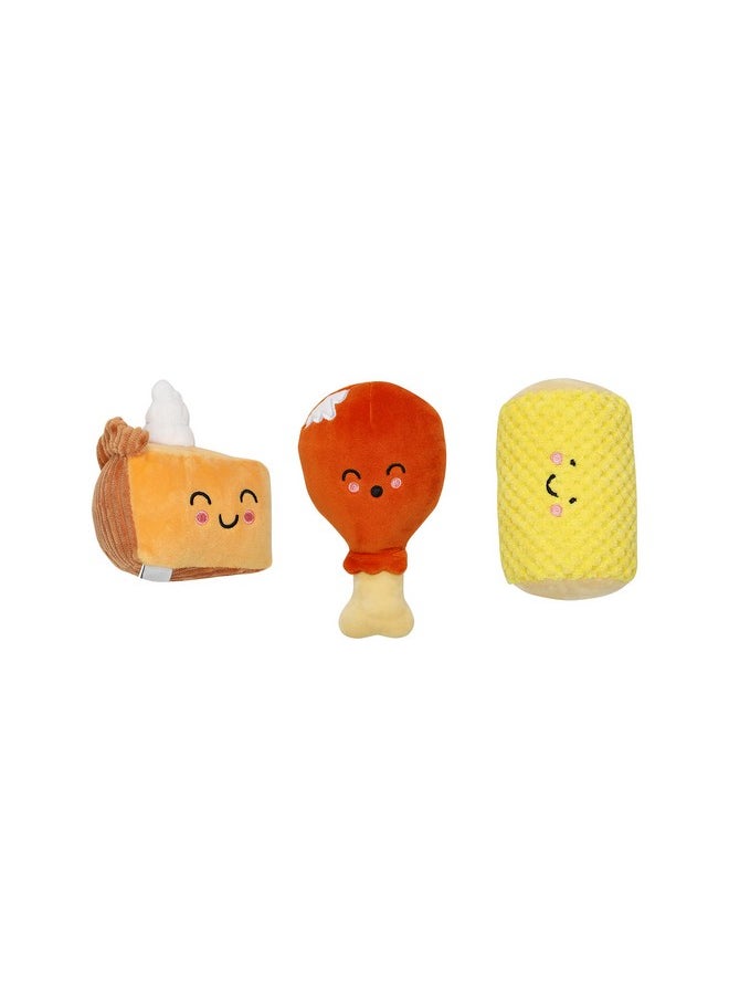 Pearhead Thanksgiving Dinner Dog Toys, Set of 3, Plush Dog Toys, Squeaky Dog Toy, Pumpkin Pie and Turkey Leg Toy, Fall Pet Toys