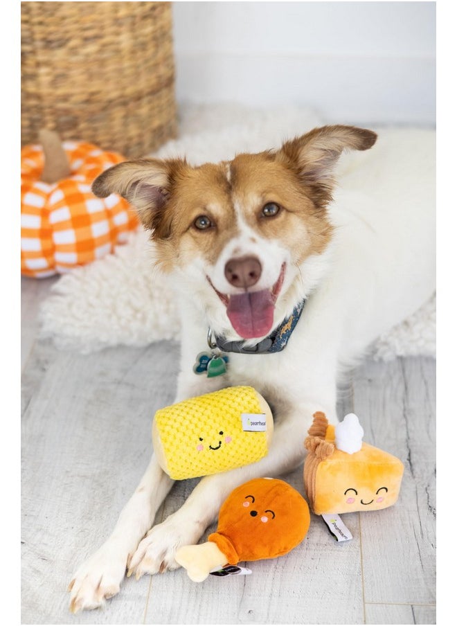 Pearhead Thanksgiving Dinner Dog Toys, Set of 3, Plush Dog Toys, Squeaky Dog Toy, Pumpkin Pie and Turkey Leg Toy, Fall Pet Toys