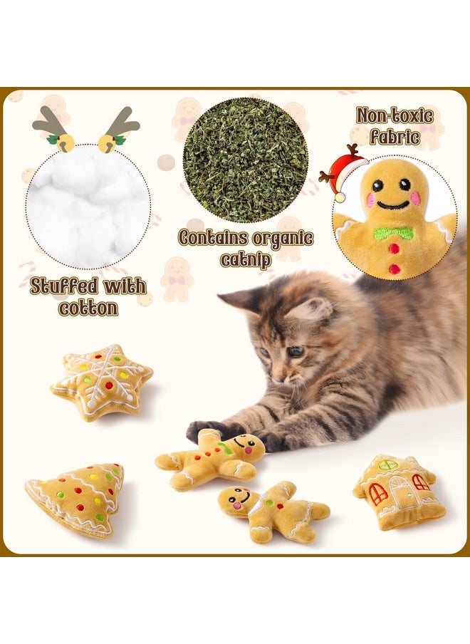 MALLMALL6 Catnip Toys for Cat - 5Pcs Christmas Gingerbread Catmint Interactive Cat Toy for Indoor Cats, Soft Plush Cat Supplies, Kitten Teething Chew Kick Toy Set, Pet Xmas Gifts for Cat Lover