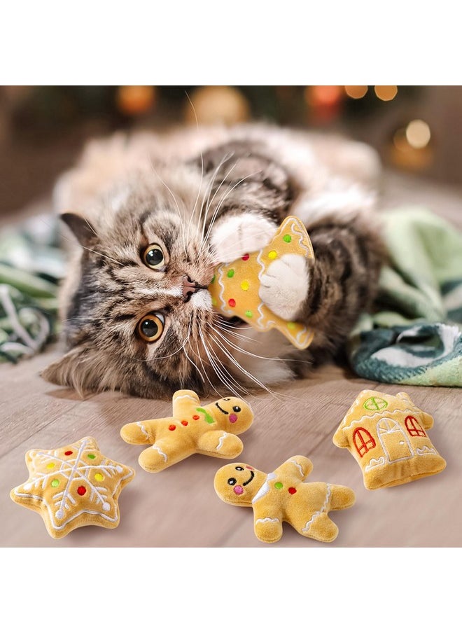 MALLMALL6 Catnip Toys for Cat - 5Pcs Christmas Gingerbread Catmint Interactive Cat Toy for Indoor Cats, Soft Plush Cat Supplies, Kitten Teething Chew Kick Toy Set, Pet Xmas Gifts for Cat Lover