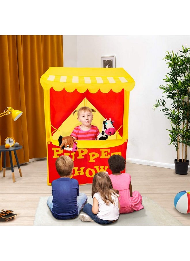 Alvantor Lemonade Stand Puppet Show Theater Pretend Playhouse Play Tent Kids on Stage Doorway Table Top Sets for Toddlers Curtain Fordable Rods Children Dramatic Furniture, 28