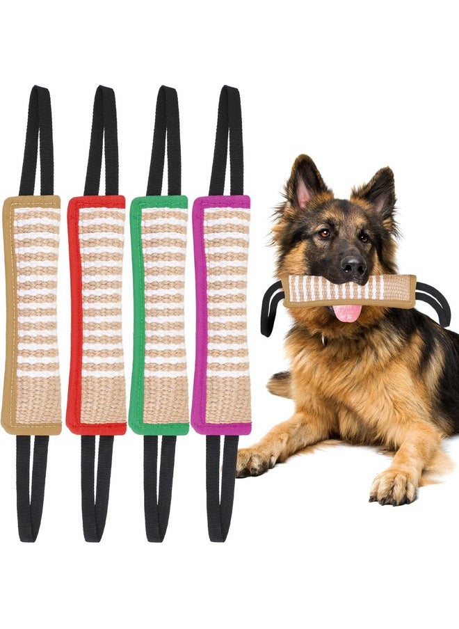 Kacctyen 4 Pcs Dog Tug Toy Dog Training Fight Pillow Tough Jute Dog with 2 Handles Dog Training Equipment for Small Medium Large Dogs Interactive Play (Purple, Green, Earthy Yellow, Red)