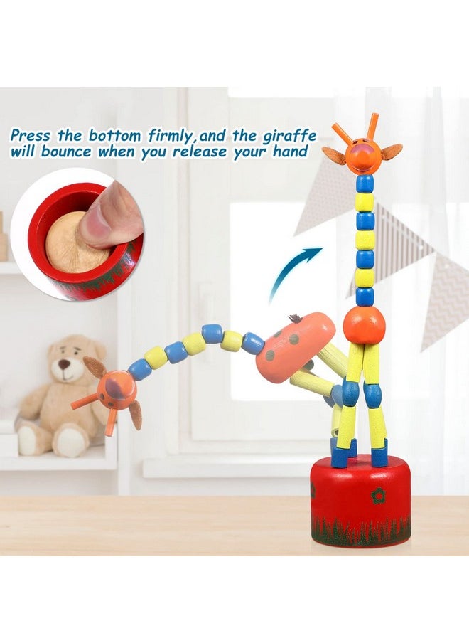 STOBOK 5Pcs Giraffe Finger Puppets, Wooden Giraffe Toys Colorful Cartoon Giraffe Thumb Push Puppets Standing Swing Animals Toys for Kids Toddlers Party Favors, Random Style