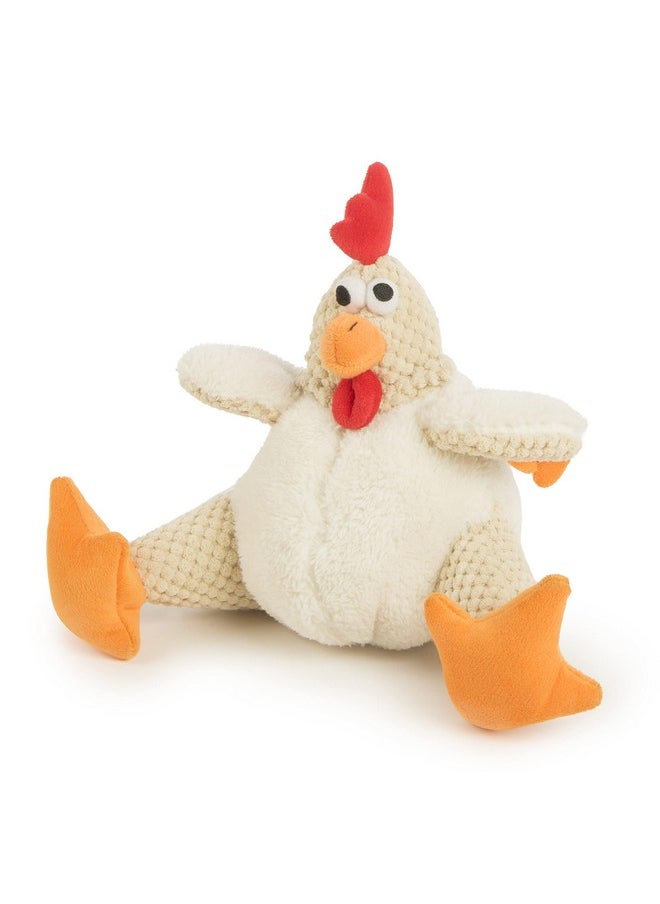 goDog Checkers Fat Rooster Squeaky Plush Dog Toy, Chew Guard Technology - White, Large
