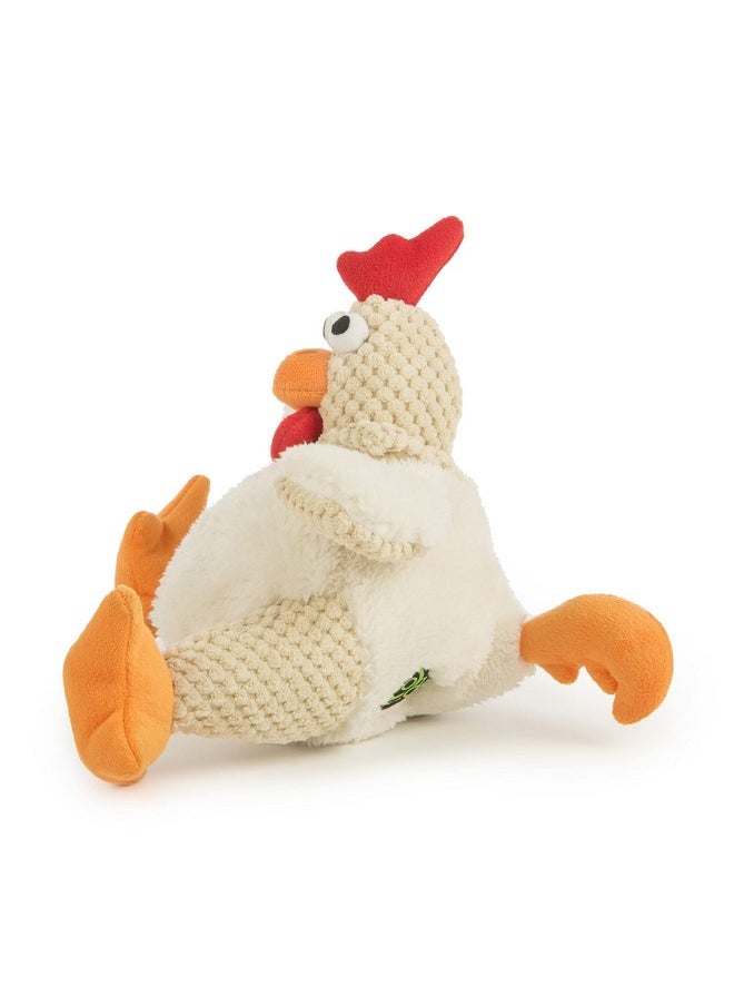 goDog Checkers Fat Rooster Squeaky Plush Dog Toy, Chew Guard Technology - White, Large