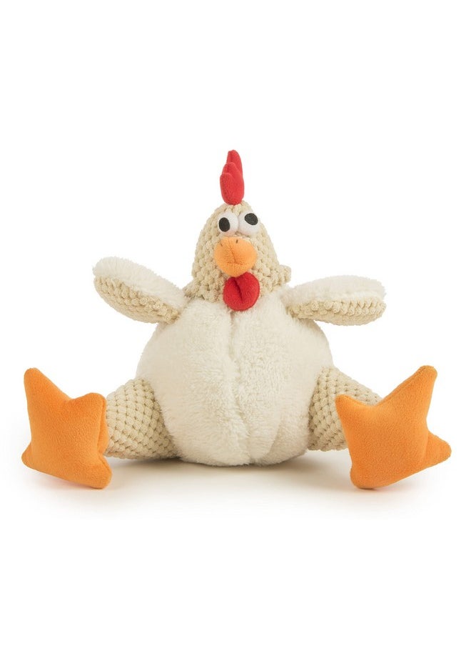 goDog Checkers Fat Rooster Squeaky Plush Dog Toy, Chew Guard Technology - White, Large