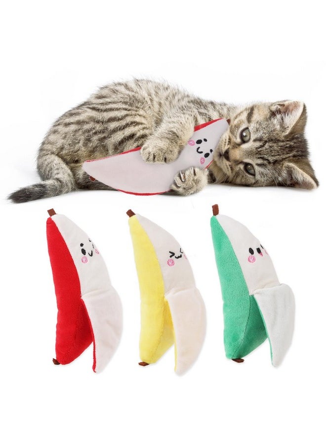 KOOLTAIL Cat Catnip Toys Banana, 3 Pack Expression Durable Soft Kicker Toy Filled with Natural Catnip Cotton, Self Play Interactive Bite Resistant Chew Teeth Cleaning Gift for Indoor Most Cats Kitten