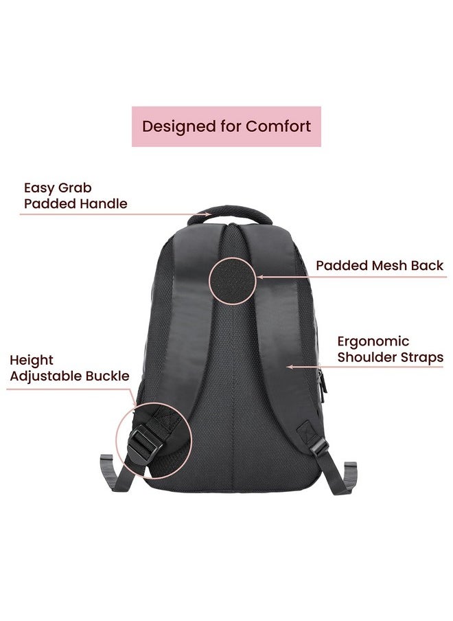 Genie Moonlight Laptop Backpack for Women, 3 compartments, Water Resistant and Lightweight Bags for Office and Travelling Purpose. 36 litres. (19 inch) Black colour