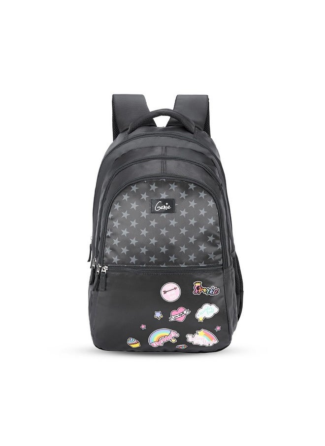 Genie Moonlight Laptop Backpack for Women, 3 compartments, Water Resistant and Lightweight Bags for Office and Travelling Purpose. 36 litres. (19 inch) Black colour