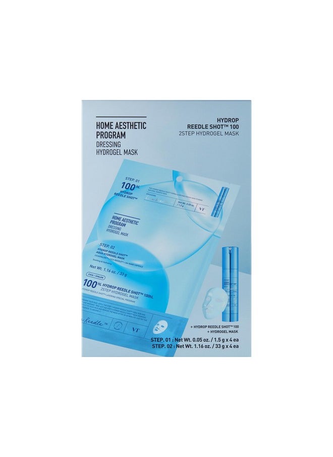 VT COSMETICS Hydrop Reedle Shot 100hl 2-Step Hydrogel Mask(34.5gx4ea), Intensive Hydrating, Exosome Hyaluronic Acid Face Mask, Dewy & Glass Skin, Overnight Melting Mask, Korean Facial Mask