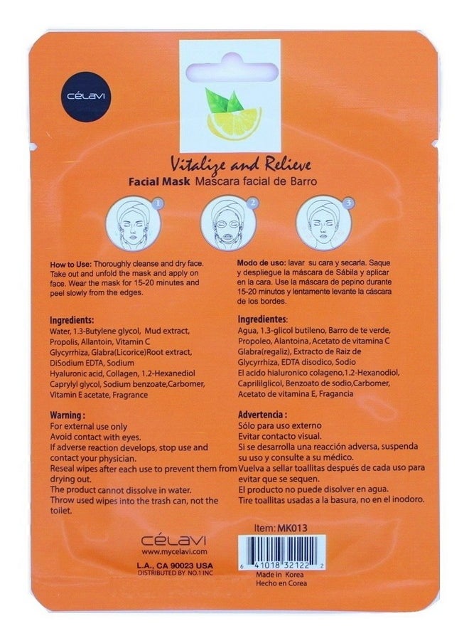 Celavi Essence Facial Mask Paper Sheet Korea Skin Care Moisturizing 12 Pack (Vitamin C)