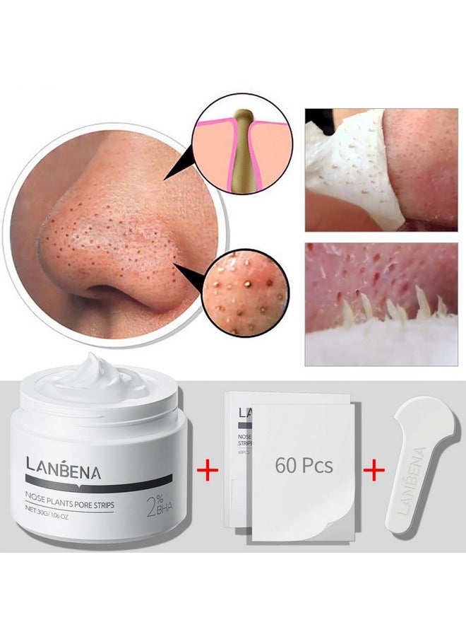 LANBENA Blackhead Remover, Nose Pore Strips for Blackheads, Black Head Remover Mask for Face, Puntos Negros, 30g+60pcs paper