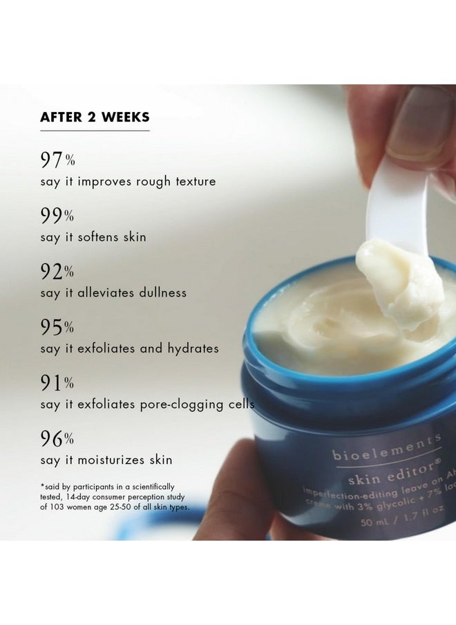 Bioelements Skin Editor - 1.7 fl oz - Leave-On AHA Chemical Face Peel Cream for All Skin Types - With 3% Glycolic Acid & 7% Lactic Acid - Vegan, Gluten Free - Never Tested on Animals