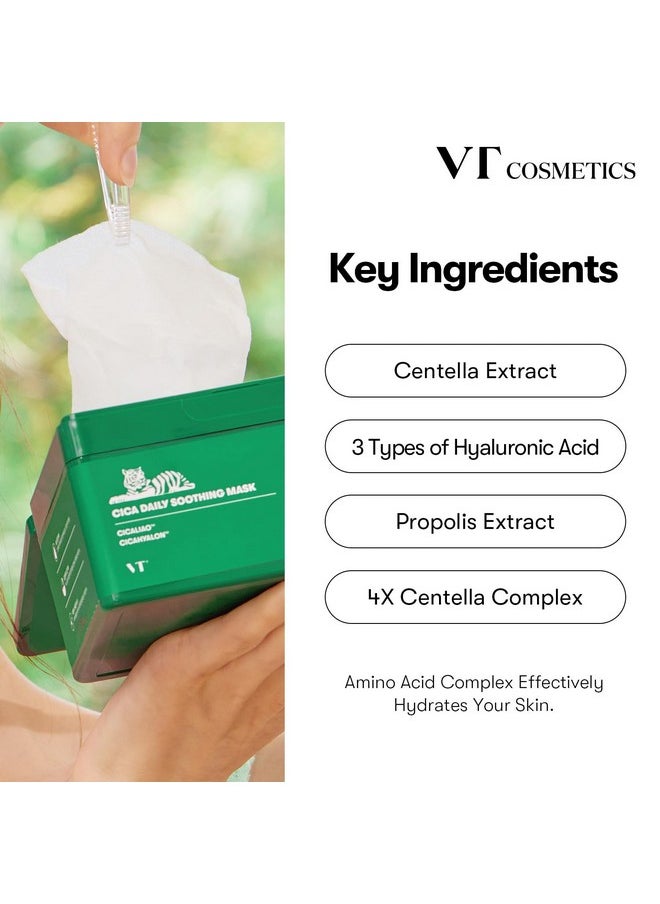 VT COSMETICS Daily Soothing Mask 30ea, Facial Sheet Mask for Moist & Hydrating, 30 Day Supply, Centella Asiatica Face Mask