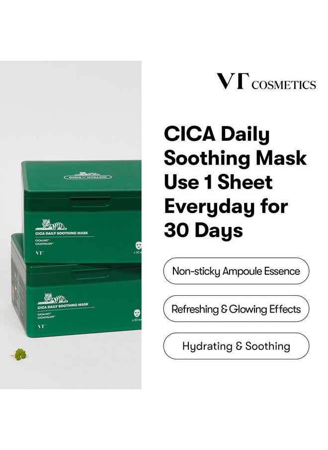 VT COSMETICS Daily Soothing Mask 30ea, Facial Sheet Mask for Moist & Hydrating, 30 Day Supply, Centella Asiatica Face Mask
