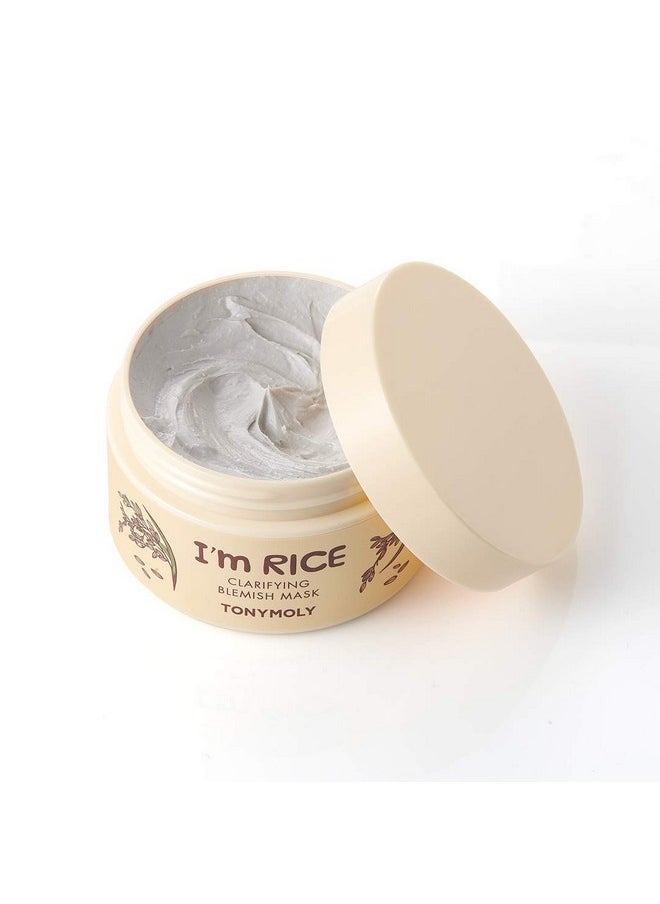 TONYMOLY I'm Rice Clarifying Blemish Clay Mask - Detoxifies, Reduces Redness, Soothes Irritated Skin - Kaolin Clay and Fermented Rice - 100ml