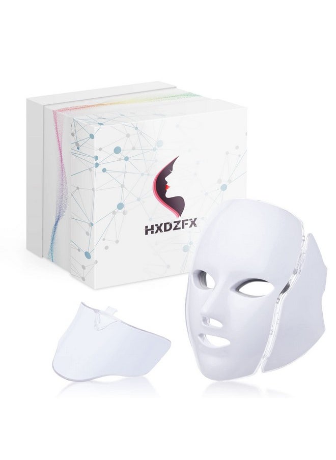 HXDZFX LED FACIAL LIGHT THERAPY MASK-Led Face Mask Light Therapy, 7 Led Light Therapy Facial Skin Care Mask - Blue & Red Light for Acne Photon Mask - Skin Care Mask for Face and Neck.White