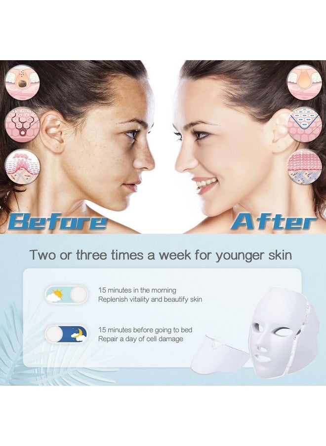 HXDZFX LED FACIAL LIGHT THERAPY MASK-Led Face Mask Light Therapy, 7 Led Light Therapy Facial Skin Care Mask - Blue & Red Light for Acne Photon Mask - Skin Care Mask for Face and Neck.White