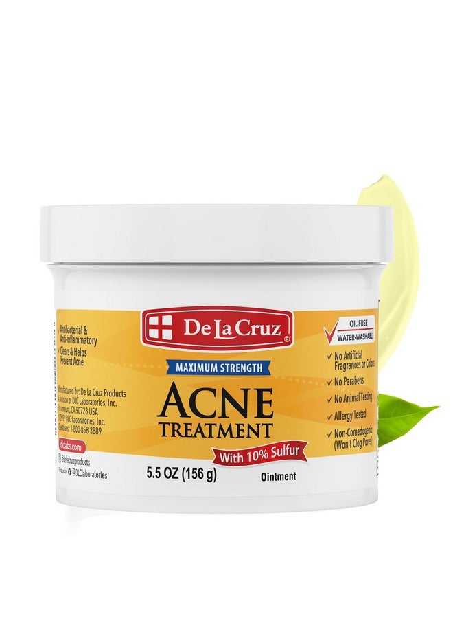 De La Cruz Sulfur Ointment - Cystic Acne Treatment for Face and Body - Daily 10 Min Spot Treatment Mask - Safe and Effective Game Changing Hormonal Acne Treatment That Clears Up Pimples 5.5 OZ.