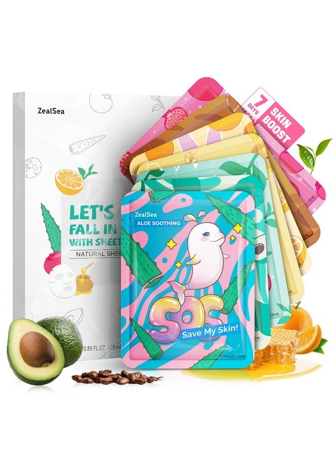 ZealSea Face Masks Skincare, Facial Masks for Women Skin Care, Sheet Masks Beauty with Natural Ingredients, Birthday Party Spa Gift for Kids Teens Girls, Hydrate and Soothe for All Skin Types 7 Pack