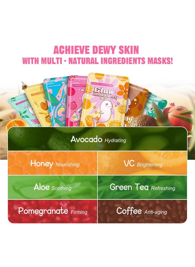 ZealSea Face Masks Skincare, Facial Masks for Women Skin Care, Sheet Masks Beauty with Natural Ingredients, Birthday Party Spa Gift for Kids Teens Girls, Hydrate and Soothe for All Skin Types 7 Pack