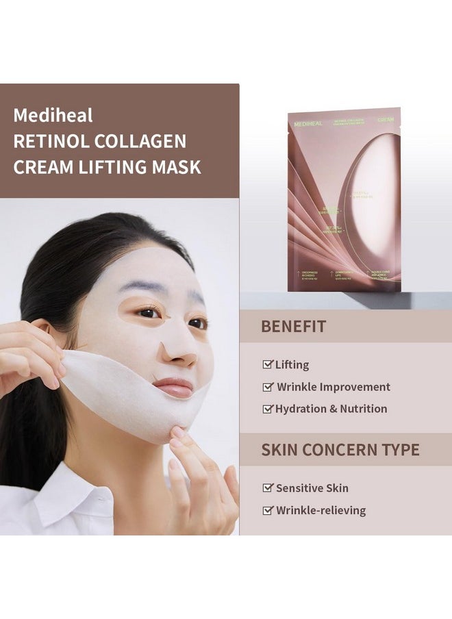 Mediheal Retinol Collagen Cream Lifting Mask (10 Counts) for V Line Mask, Anti-Aging - Helps Reduce Fine Lines & Wrinkles, and Smoothens Skin