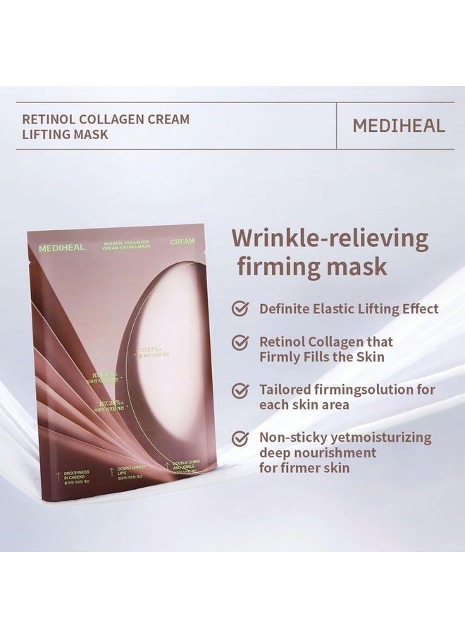Mediheal Retinol Collagen Cream Lifting Mask (10 Counts) for V Line Mask, Anti-Aging - Helps Reduce Fine Lines & Wrinkles, and Smoothens Skin