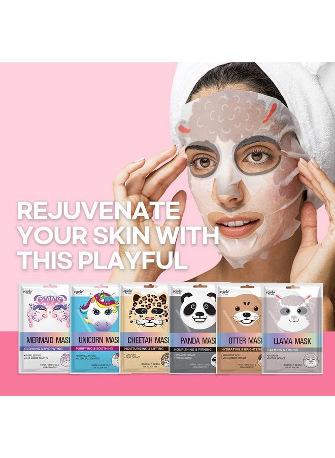 Epielle Character Sheet Masks | Animal Spa Mask, 12-Pack | For All Skin Types | Ideal Spa Gifts, Birthday Party Favors, Girls' Night Out, Skincare Party | Korean Skincare