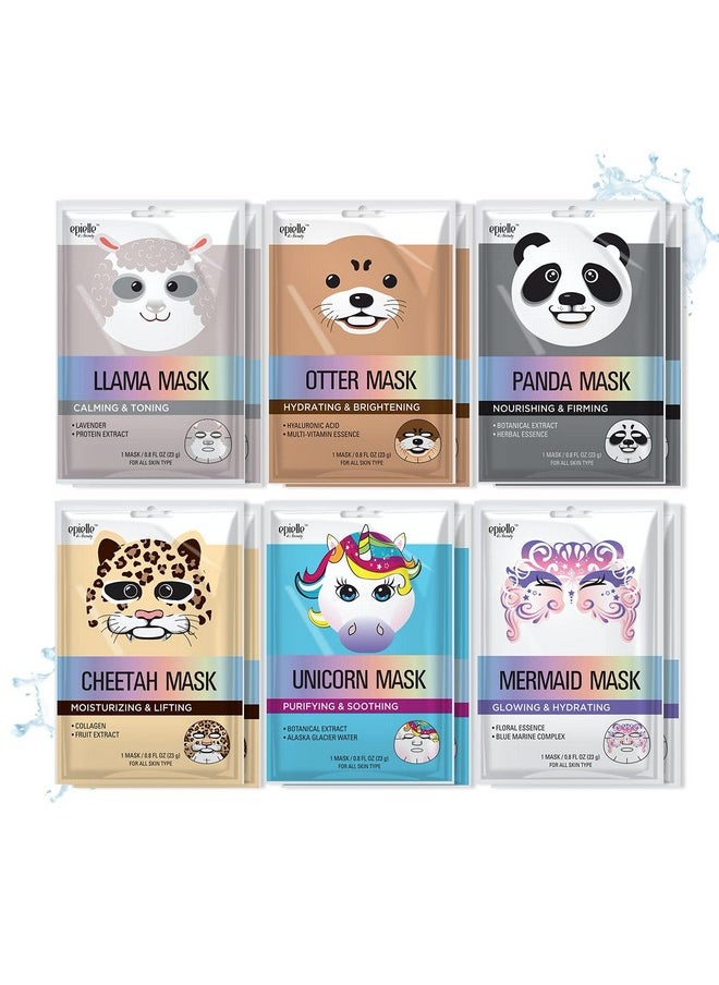 Epielle Character Sheet Masks | Animal Spa Mask, 12-Pack | For All Skin Types | Ideal Spa Gifts, Birthday Party Favors, Girls' Night Out, Skincare Party | Korean Skincare
