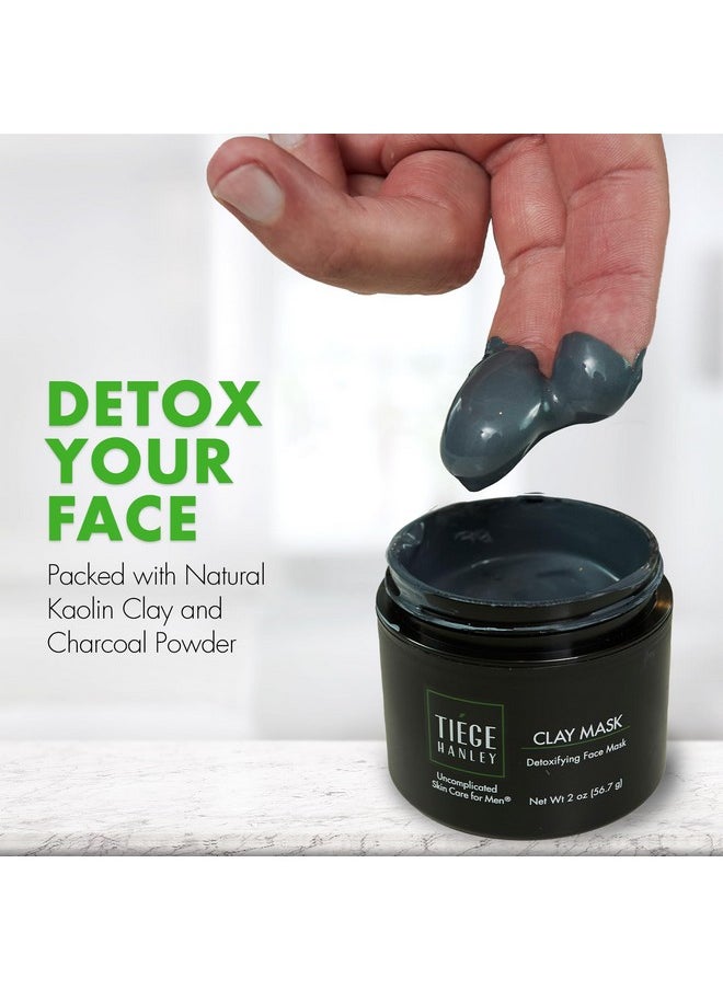 Tiege Hanley Mens Detoxifying Facial Clay Mask, 2 Oz (1-Pack) - Deep Pore Cleansing Charcoal Face Mask with Natural Kaolin Clay Absorbs Excess Oil & Reduces Appearance Pores - Skin Care for Men
