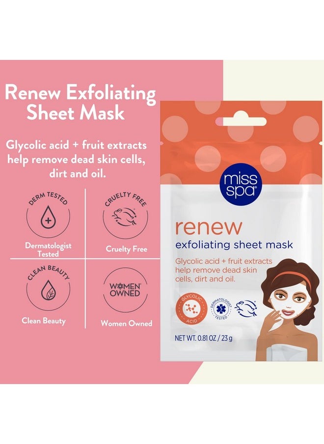 MISS SPA Renew Exfoliating Sheet Mask for Face, Skin Smoothing Face Mask Removes Dirt, Dead Skin and Oil, 4 Pack