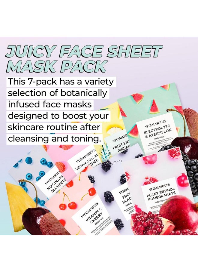 Vitamasques Face Masks Skincare Sheet Kit, 7-Pack - Juicy Collection of Triple-Layer Sheet Facial Masks - Pore Purifying, Brightening, and Hydrating