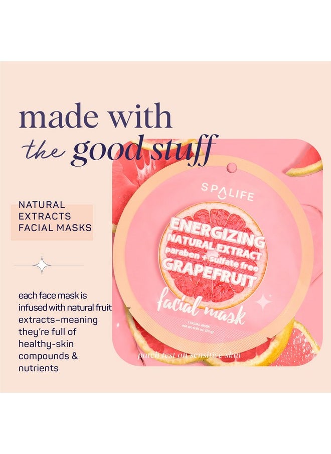 SpaLife Beauty Fruit Facial Sheet Masks 24 Pack - Face Masks Skincare Set - Hydrating Face Masks - 6 Natural Fruit Extract Formulas - Orange, Grapefruit, Strawberry, Cherry, Nectarine, Red Apple