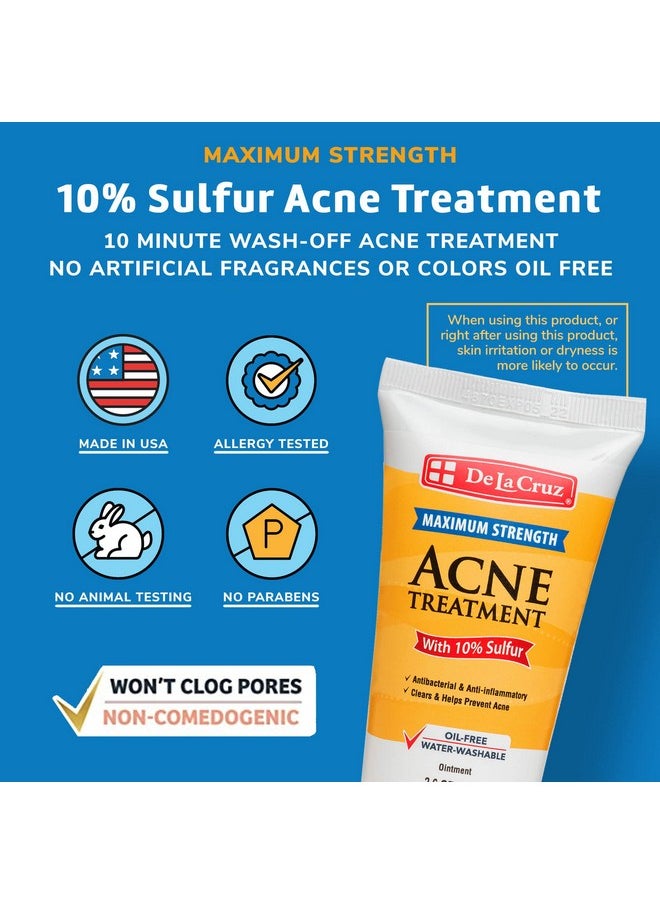 De La Cruz Sulfur Ointment - Cystic Acne Treatment for Face and Body - Daily 10 Min Spot Treatment Mask - Safe and Effective Game Changing Hormonal Acne Treatment that Clears Up Pimples - 2.6 OZ Tube