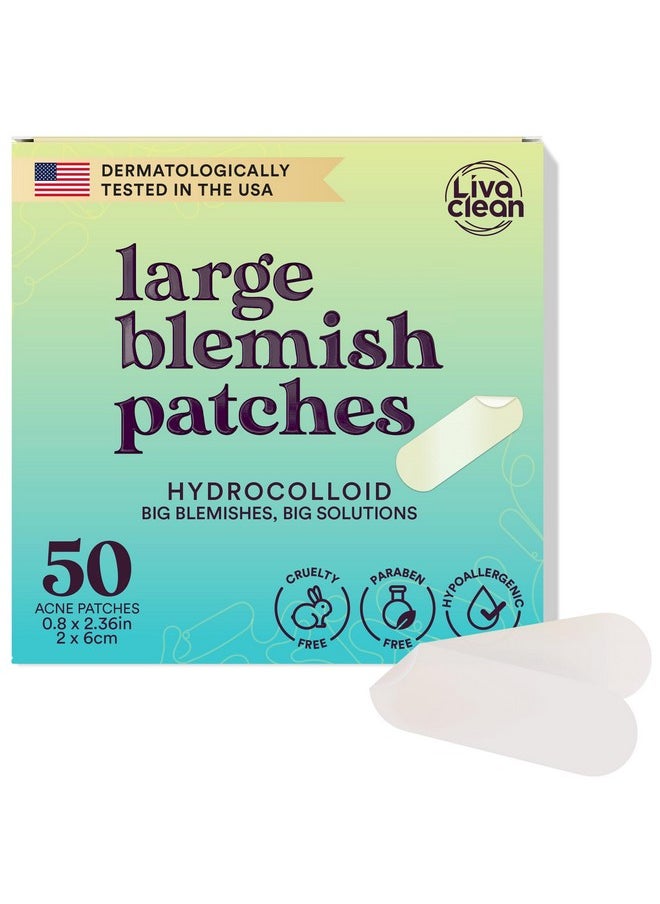 LivaClean 50CT Large Hydrocolloid Acne Patches - for Pore Spots Nose Face Cystic Pimple Zit Patch - Big Pimple Patches Hydrocolloid Bandages Strips Stickers Pimple Patch XL Large Acne Patch Large