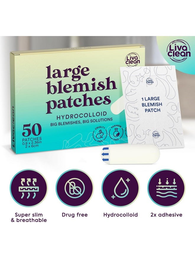 LivaClean 50CT Large Hydrocolloid Acne Patches - for Pore Spots Nose Face Cystic Pimple Zit Patch - Big Pimple Patches Hydrocolloid Bandages Strips Stickers Pimple Patch XL Large Acne Patch Large