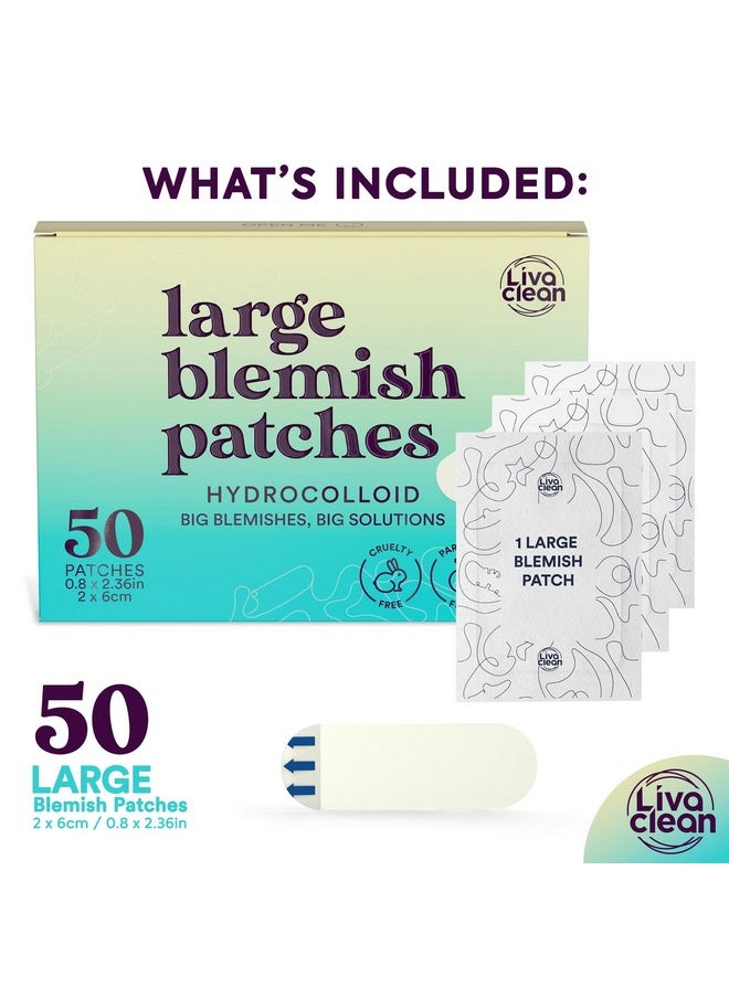 LivaClean 50CT Large Hydrocolloid Acne Patches - for Pore Spots Nose Face Cystic Pimple Zit Patch - Big Pimple Patches Hydrocolloid Bandages Strips Stickers Pimple Patch XL Large Acne Patch Large
