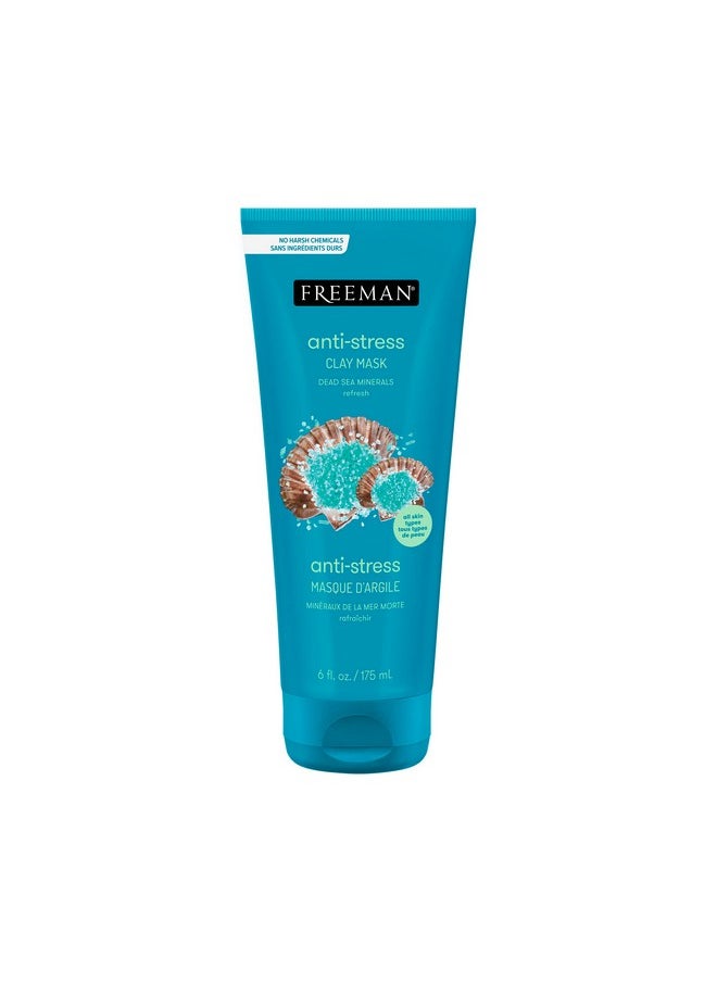 Freeman Anti-Stress Clay Mask, Dead Sea Mineral Face Mask, Lavender & Sea Salt Balance & Calm Skin, Unclog Pores, Facial Mask For All Skin Types, No Harsh Chemicals, 6 fl. oz./175 ml Tube, 1 Count