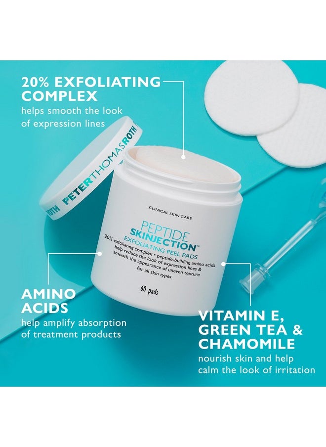 Peter Thomas Roth | Peptide Skinjection Exfoliating Peel Pads, For Smoothing Expression Lines & Emerging Wrinkles, Fragrance-Free, Alcohol-Free, For All Skin Types