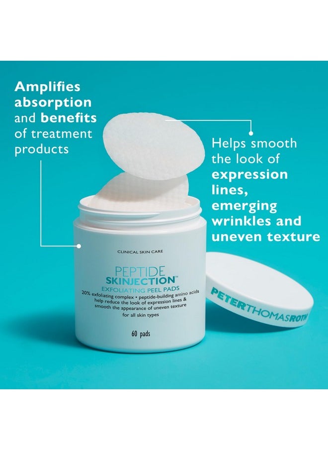 Peter Thomas Roth | Peptide Skinjection Exfoliating Peel Pads, For Smoothing Expression Lines & Emerging Wrinkles, Fragrance-Free, Alcohol-Free, For All Skin Types