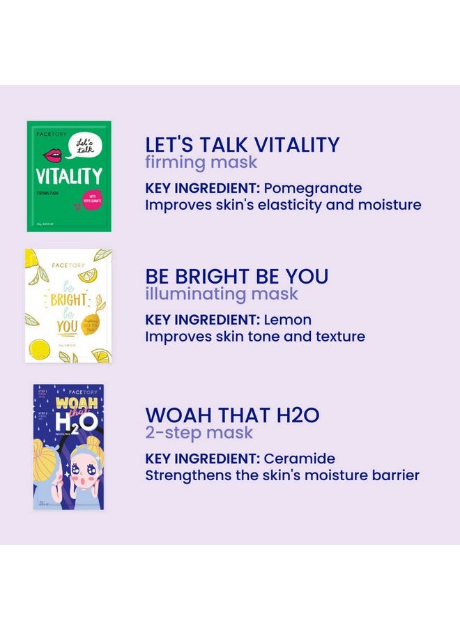 FACETORY K Beauty Face Mask Skin Care - BEST OF 7 COLLECTION Sheet Mask Set | Natural Premium Korean Face Mask For All Skin Types - No Sulfates No Parabens (7 pc)