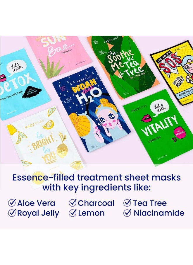 FACETORY K Beauty Face Mask Skin Care - BEST OF 7 COLLECTION Sheet Mask Set | Natural Premium Korean Face Mask For All Skin Types - No Sulfates No Parabens (7 pc)