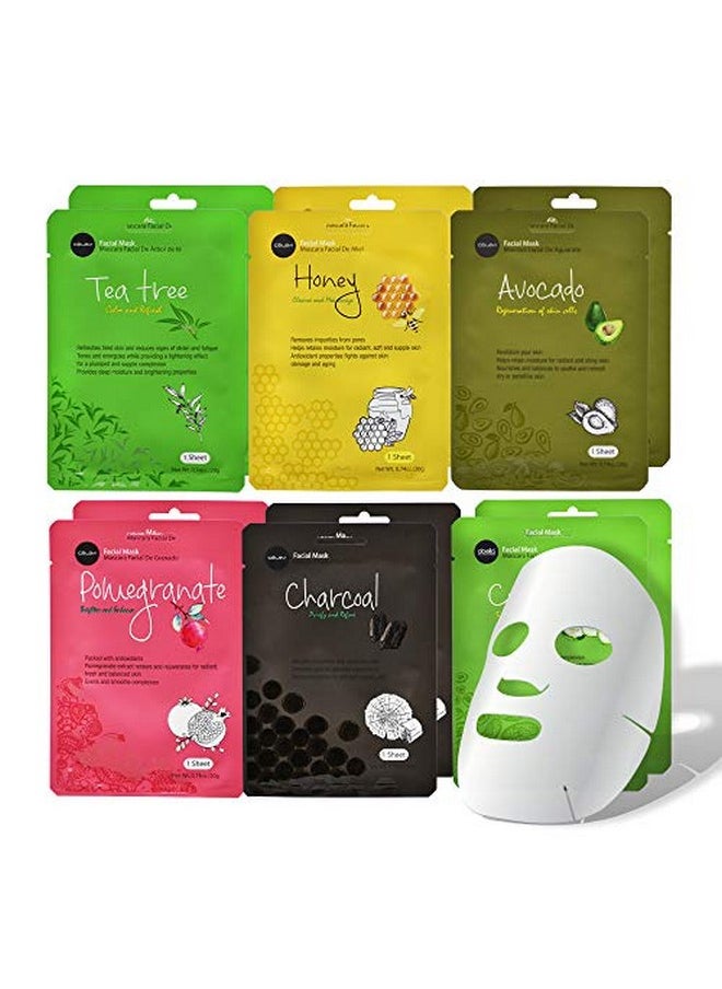 celavi Essence Facial Face Mask Paper Sheet Korea Skin Care Moisturizing 12 Pack (Mix - 2 of Each)