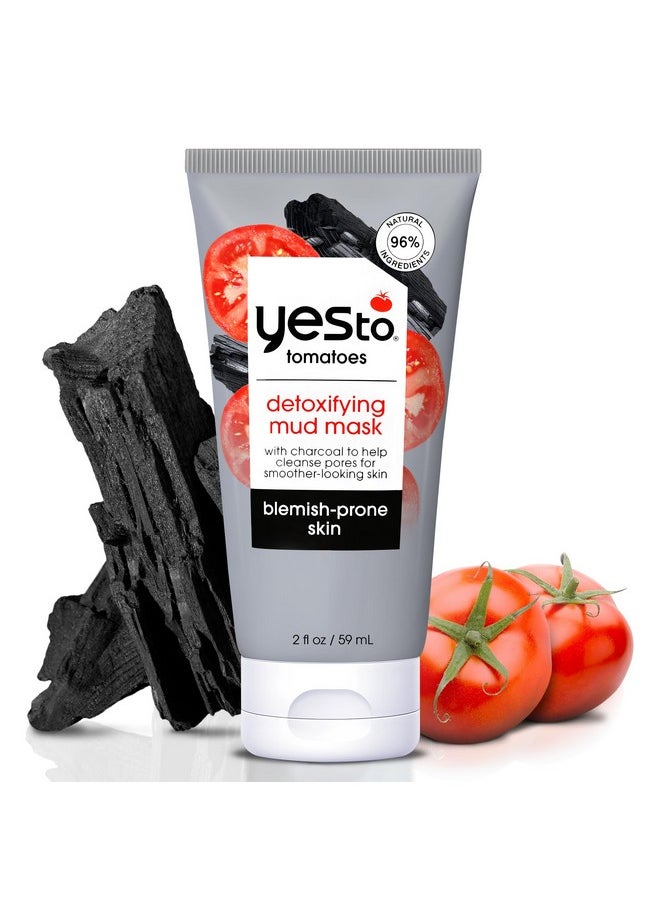Yes To Tomatoes Clear Skin Detoxifying Charcoal Mud Mask For Acne Prone Skin Draw Out Impurities And Prevent Breakouts Contains Salicylic Acid 96 Natural Ingredients, Red, Tomato, 2.006 Fl Oz