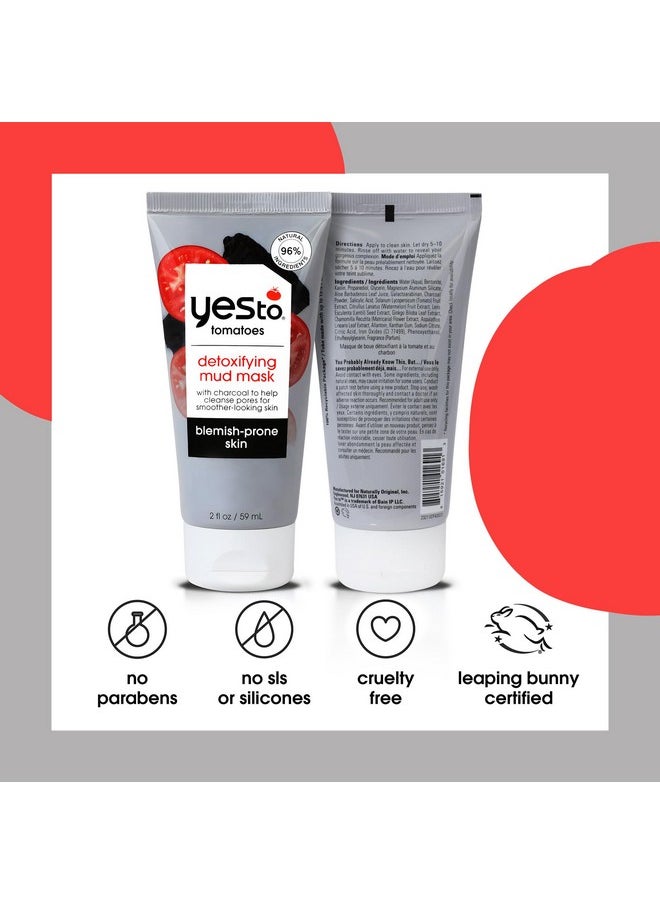 Yes To Tomatoes Clear Skin Detoxifying Charcoal Mud Mask For Acne Prone Skin Draw Out Impurities And Prevent Breakouts Contains Salicylic Acid 96 Natural Ingredients, Red, Tomato, 2.006 Fl Oz