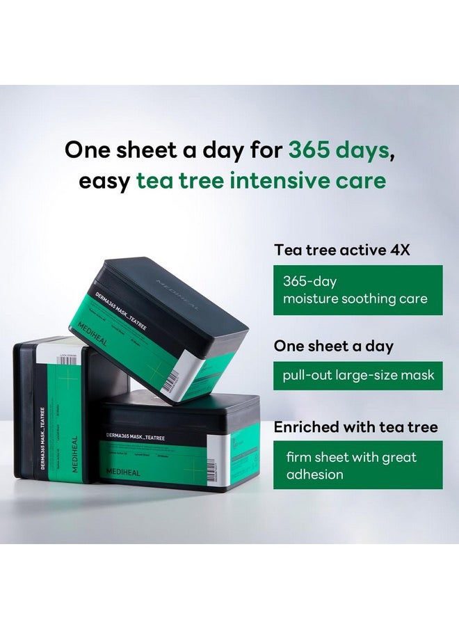 Mediheal Derma 365 Teetree Mask (30 Masks) - Daily Skin Care Mask for Deeply Comforting and Calming Skin with Teatree Active 4X