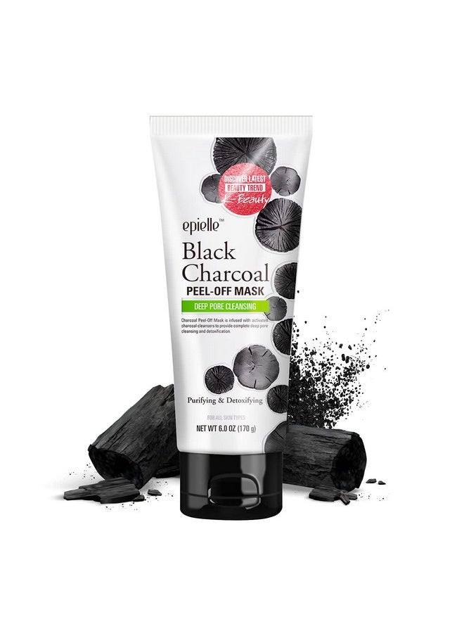 Epielle Black Charcoal Peel Off Face Mask | Deep Pore Cleansing with Activated Charcoal | Detoxifying and Purifying Blackhead Remover Mask | 6.0 fl oz | 2 Bulk Pack