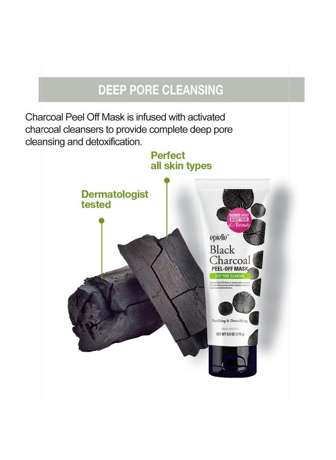 Epielle Black Charcoal Peel Off Face Mask | Deep Pore Cleansing with Activated Charcoal | Detoxifying and Purifying Blackhead Remover Mask | 6.0 fl oz | 2 Bulk Pack
