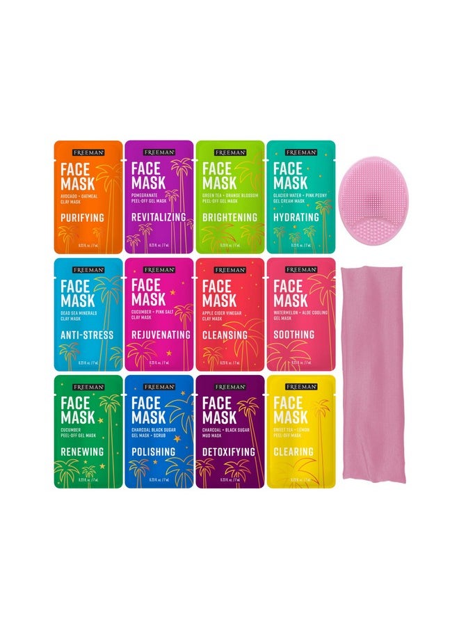 Freeman 14 Piece Love To Mask Variety Pack, Face Masks For All Skin Types, Hydrate, Detoxify, & Clear Skin, Exfoliating Scrub, Bonus Headband & Skin Buffer, Stocking Stuffer, Cruelty-Free & Vegan
